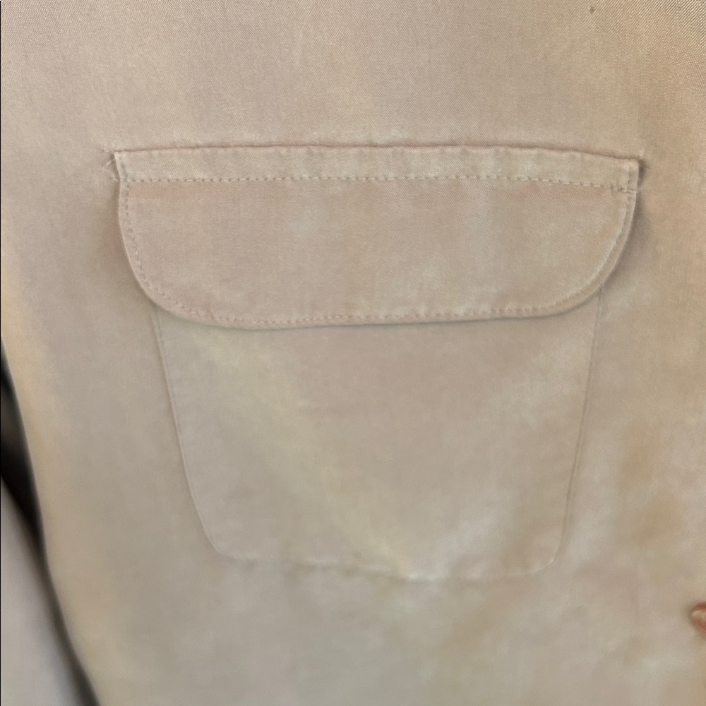 Notations Dressy Beige Button Front V neckline Long Sleeve Blouse Size Large - Picture 3 of 10